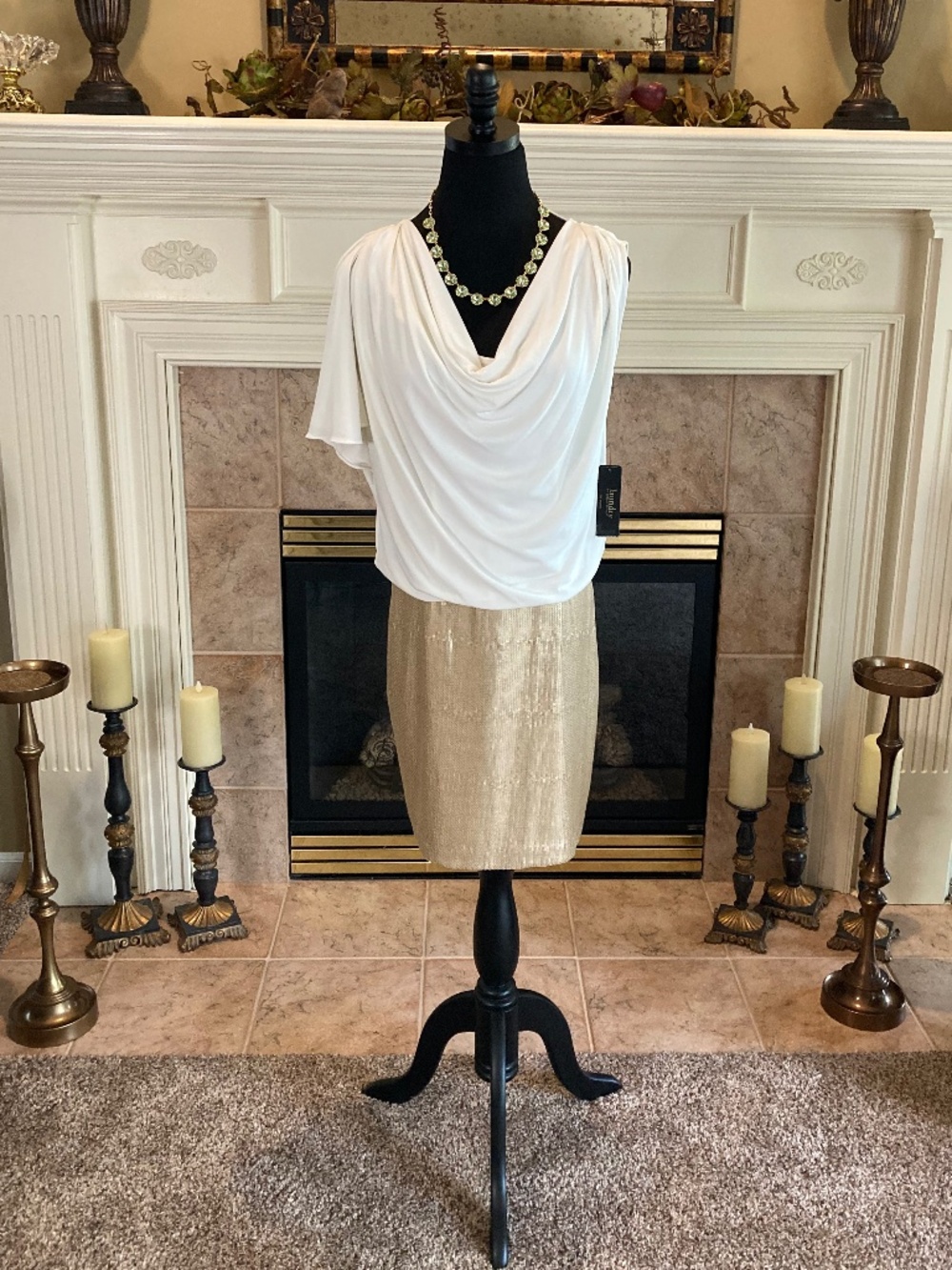 NWT LAUNDRY by Shelli Segal White with Gold Sequined Mini Dress SZ 4
